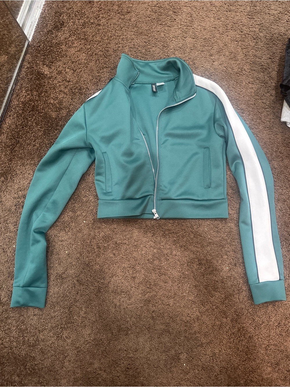 H&M Teal Bomber Jacket with White Sleeve Stripe